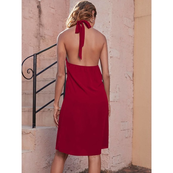 Boho Tie Backless Wrap Halter tank Dress black - Picture 5 of 11